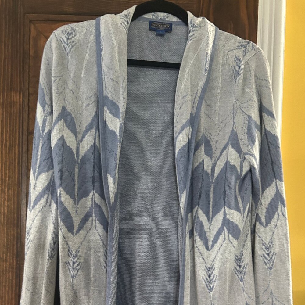 PENDLETON Women’s Linen Cotton Light blue Knit Open Lightweight Cardigan Size L